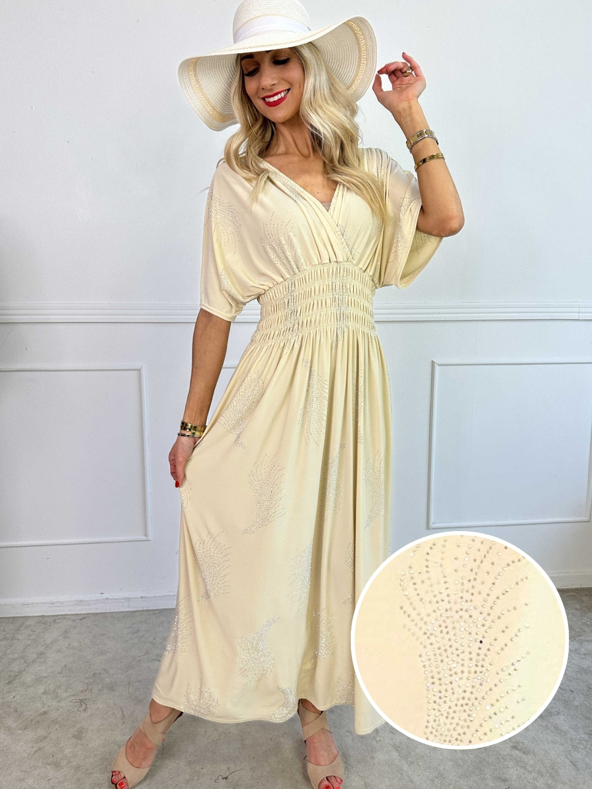 Pams Leaf Crystal - Lang elastisk kjole med mønster af similisten